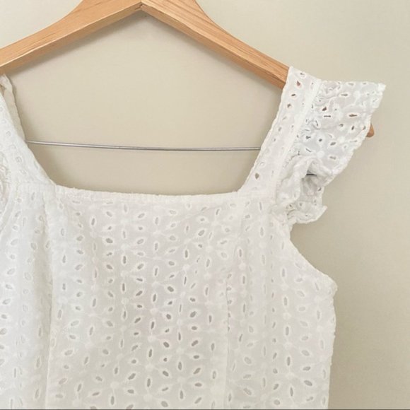 SHEIN White Eyelet Flutter Sleeve Tie Back Crop Top - Picture 5 of 8